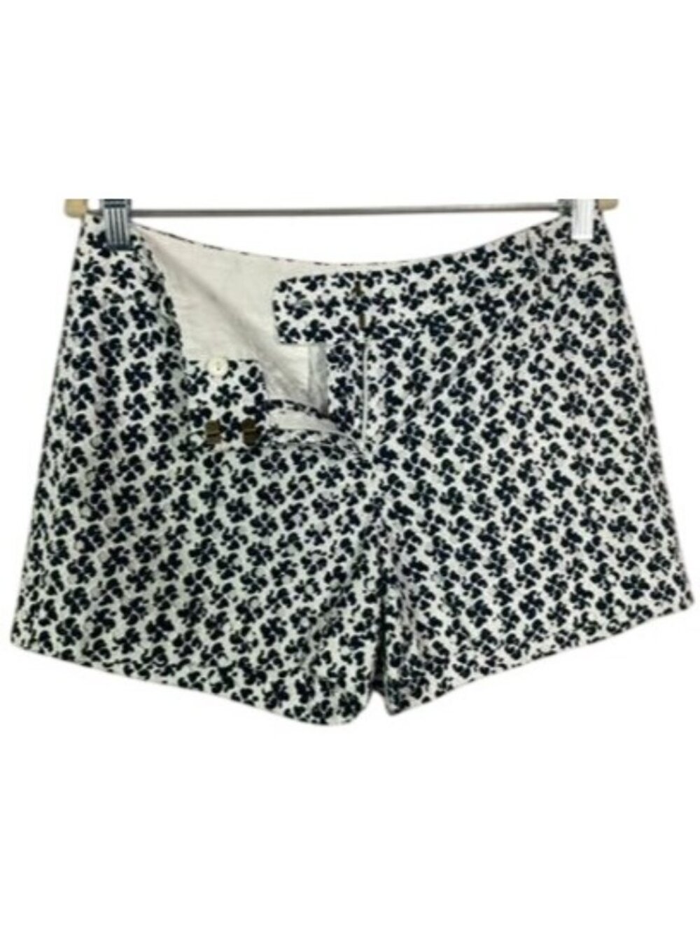 LOFT Riviera Shorts Size 4 Navy White Floral Tile Print Cotton Chino Flat Front - Picture 3 of 11